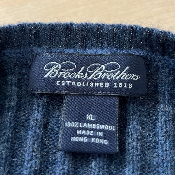 Brooks Brothers Ribbed V Neck 100% Lambswool Sweater Blue Classic Men’s Sz XL - Picture 3 of 7